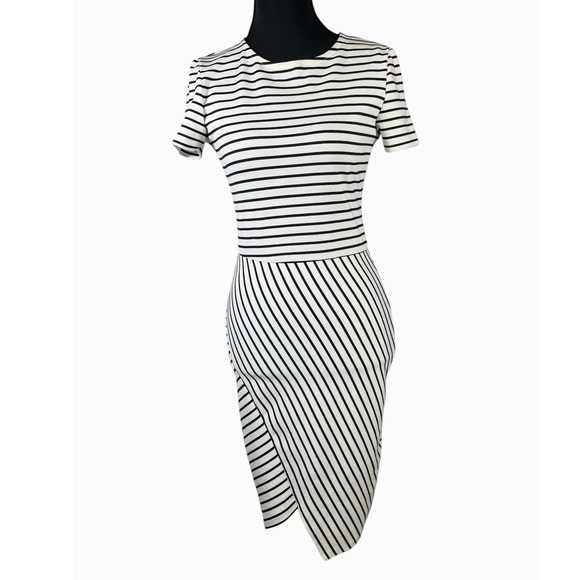ZARA Trafaluc Dresses & Skirts - ZARA Trafaluc Bodycon Striped Midi Dress Women S Black White Short Sleeve Sheath